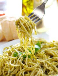 Herby pesto on spaghetti